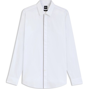 HUGO BOSS Риза с дълъг ръкав Boss Men's H-Hank-Party Patterned Long Sleeve Tailored Fit Shirt - White 100