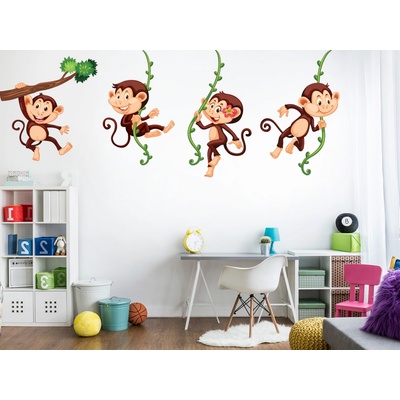 Nalepte.cz Opičky na lianach textilní prelepiteľné nálepky na stenu list 100 x 43 cm