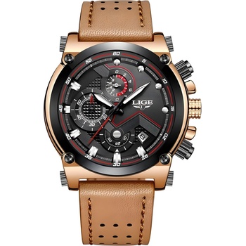 LIGE Часовник lige pr-4074 - Кафяв / Черен kp4074 (pr-4074)