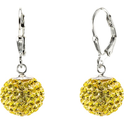 Šperky Nina Stříbrné visací náušnice se žlutými třpytivými koulemi 12 mm 925/1000 – ns ag kam H 158