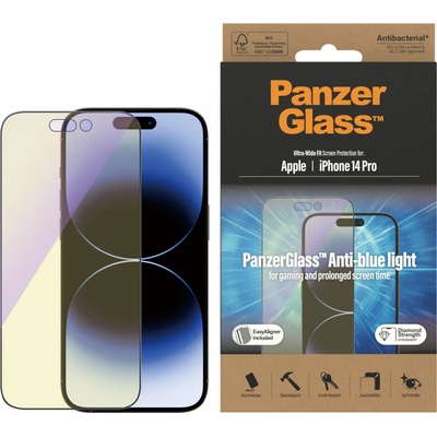 Panzer Стъклен протектор PanzerGlass за Apple iPhone 14 Pro Anti-Bluelight, CaseFriendly, Antibacterial, Черен