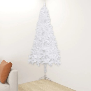 vidaXL Ъглова изкуствена коледна елха, бяла, 240 см, PVC (329171)