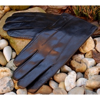 Kožené rukavice pánske podšité kožušinou štepované čierne