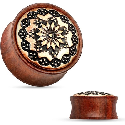 Šperky4U dřevěný plug do ucha Rose Wood s ornamenty PL01175-08