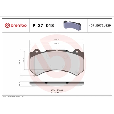 BREMBO Súprava brzdových doštičiek P 37 018