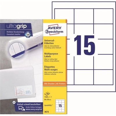 Avery Zweckform 3672 Samolepící etikety 64x50mm 1500 ks bílá