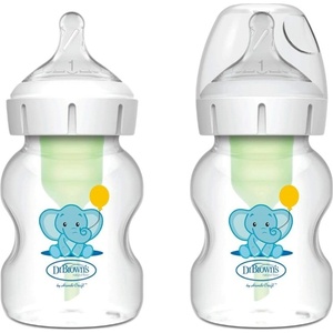 Dr. Brown's Комплект шишета Dr. Brown's Options+ - PP, Wide-Neck, Anti-Colic, 2 х 150 ml, слон (WB52015-ESX) - baby