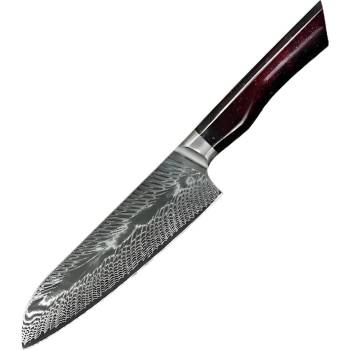 HARAHU Дамаски кухненски нож YO-37404 - Santoku / Червен / Син KP37404 (YO-37404)