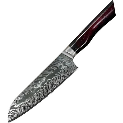 HARAHU Дамаски кухненски нож YO-37404 - Santoku / Червен / Син KP37404 (YO-37404)