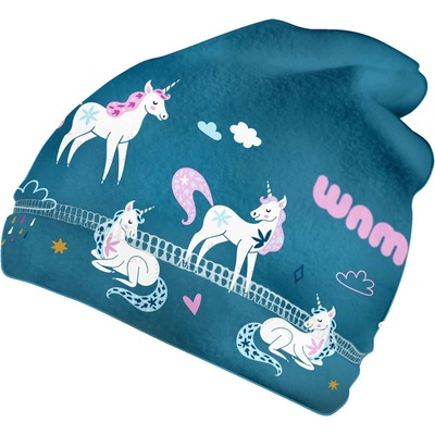 WAMU detská fleecová čiapka JEDNOROŽCI petrolejová