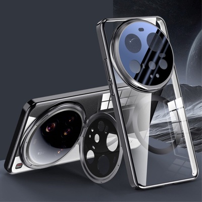 Xiaomi Удароустойчив Калъф с Магнит, Стойка и Скрийн Протектор за Xiaomi 15 Ultra - Черен, Сребрист, Прозрачен