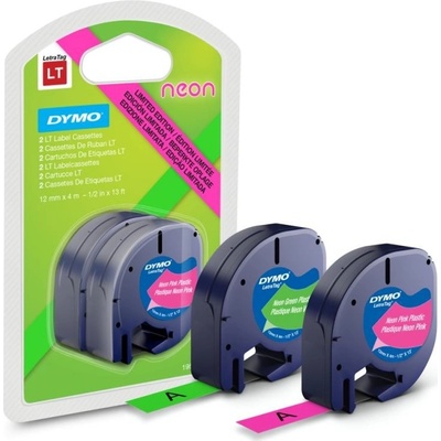 Páska DYMO LetraTag, černý tisk, 12mm NEON růžová+zelená pvc, 4m