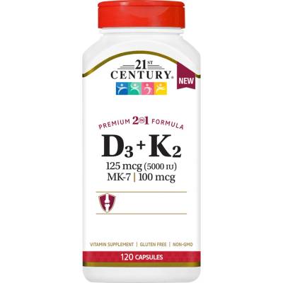 21st Century Vitamín D3 125 mcg + K2 100 mcg 120 kapslí