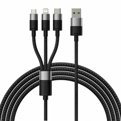 Baseus Кабел за зареждане Baseus StarSpeed, 3 в 1, Micro USB, Lightning, Type-C, 1.2m, Черен - 40491