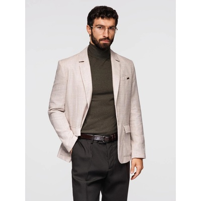 Ombre Men's REGULAR cut jacket with linen light beige krémová