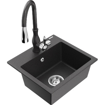 Mexen Milo гранитна мивка с 1 отделение с кухненски смесител Savita, черно на (6505-76-672601-76)