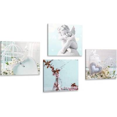 Set obrazů jemné zátiší s andílkem - 4x 60x60