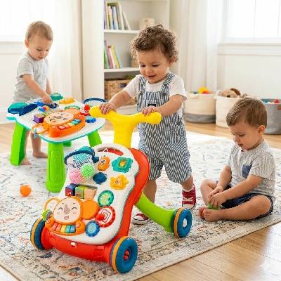 MalPlay Chodítko 5 v 1 s klavírom červené