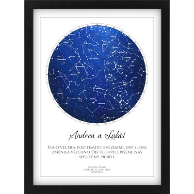 Understarsky Hvězdná mapa - 5M34B - Plakát 30x40 cm v černém rámu