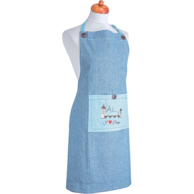 GiftyCity Kuchyňská zástěra pánská světle a tmavě modrá výšivka Karlův most