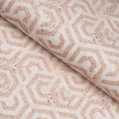 Sametová látka Tamara TMR-029 Růžovobéžové hexagony s černým žíháním - šířka 140 cm