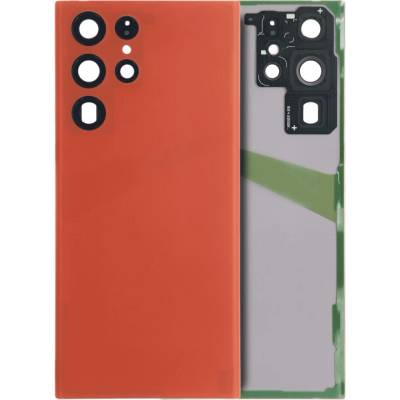 Zadní sklo + čočka fotoaparátu Samsung Galaxy S22 Ultra 5G – bílé (bez loga) – Aftermarket Plus – červené SAM3622