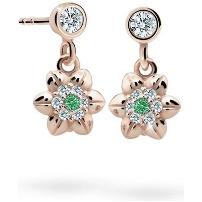Danfil dětské náušnice kytičky C2202 z růžového zlata s kamínky Emerald Green zapínání balónek