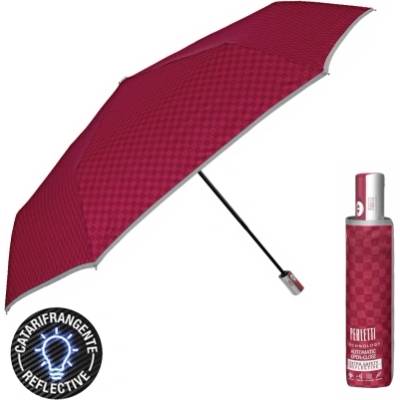 Дамски плосък автоматичен Open-Close чадър Perletti Technology 21785, Червен/Шахмат
