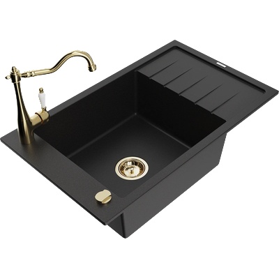 Mexen Elias гранитна мивка с 1 отделение с отцедник и кухненски смесител Carla, черен - 6511-77-670700-50 (6511-77-670700-50)