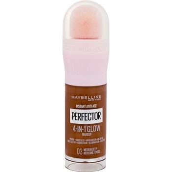 Maybelline Instant Anti-Age Perfector 4-In-1 Glow rozjasňujúci tekutý make-up s hubkou 03 med deep 20 ml