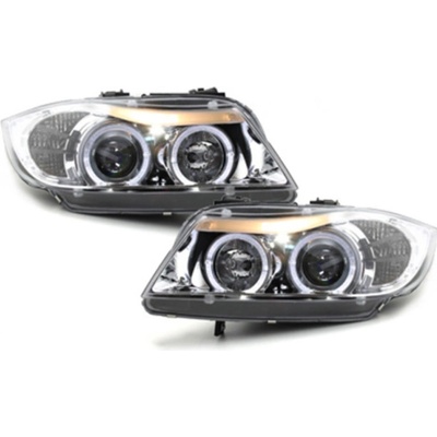 KITT Lightning Headlights suitable for BMW 3 Series E90 E91 (03.2005-08.2008) Angel Eyes 2 Halo Rims