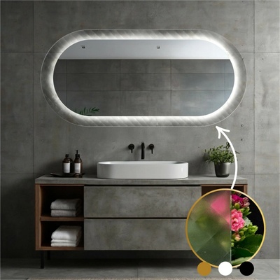 Alfaram Oválne zrkadlo na ornamentálnom skle Master Soft s podsvietením - LUXORA VESPER LED 80x160