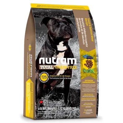 T25 Nutram Total Grain-Free® Salmon & Trout Recipe Natural Dog Food, Натурална кучешка рецепта БЕЗ зърно с Сьомга и Пъстърва, Приготвена за всички стадии на живота, Канада - 11, 34 кг