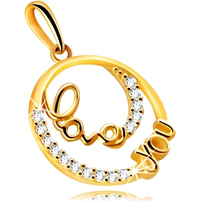 Šperky Eshop Diamantový přívěsek ze žlutého zlata kroužek s ozdobným nápisem love you brilianty S3BT506.59