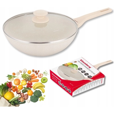Klausberg Wok pánev 28 cm s poklicí, krémová, indukce/plyn, nepřilnavý povrch 7991