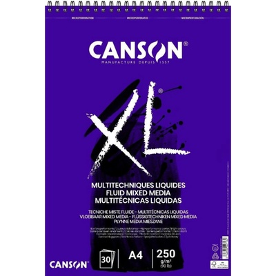 Canson XL Fluid Mixed Media Skicák v kroužkové vazbě A4, 250g, 30 listů