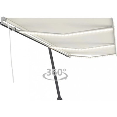 Dekorhome Ručně zatahovací markýza s LED světlem 600x300 cm Krémová