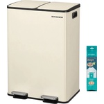 SONGMICS kitchen trash can, 2 x 30 liters, 2 compartments, trash can, pedal trash can, kitchen trash can with soft-close lid and inner bin, steel, including 15 trash bags, cream-colored LTB741AZ02 (LTB741AZ02)