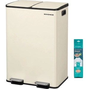 SONGMICS kitchen trash can, 2 x 30 liters, 2 compartments, trash can, pedal trash can, kitchen trash can with soft-close lid and inner bin, steel, including 15 trash bags, cream-colored LTB741AZ02 (LTB741AZ02)