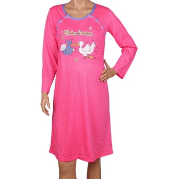 Image 1 of Макси нощница за кърмачки с дълъг ръкав в цикламено с щъркел