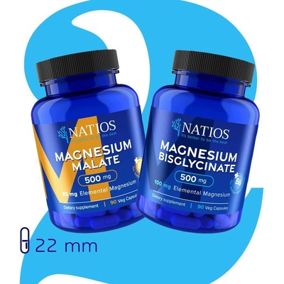 Natios Sada Magnesium Malate + Bisglycinate pro ranní energii a klidný spánek 2 x 90 kapslí