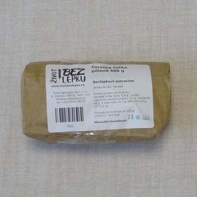 Život bez lepku Šošovica červená polená 0,5 kg