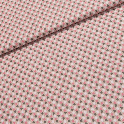 Bavlněné plátno D0802 šedé a růžové na béžové, š.140cm (látka v metráži)