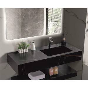 Inter Ceramic Мивка за баня PIETRA / ICL 12049/120B RIGHT, стенен монтаж, кварц, черен, 120x50x18см (12049/120B RIGHT)
