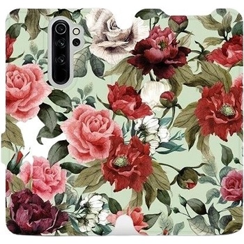 Pouzdro Mobiwear parádní flip Xiaomi Redmi Note 8 Pro - MD06P Růže a květy na světle zeleném pozadí