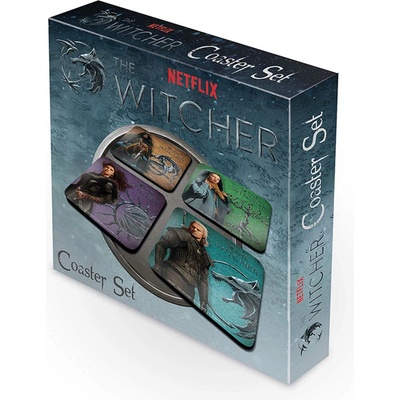CurePink Tácky pod sklenice NetflixThe WitcherZaklínač Legendary balení 4 ks10x10cm