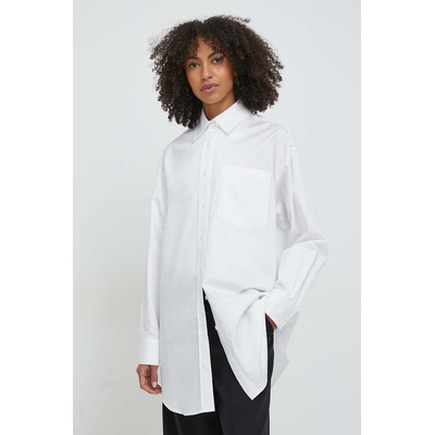 Calvin Klein Памучна риза Calvin Klein дамска в бяло със свободна кройка с класическа яка K20K206811 (K20K206811)