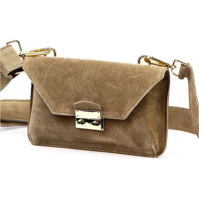 Malá hnedá kabelka z brúsenej kože so zlatými doplnkami