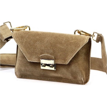 Malá hnedá kabelka z brúsenej kože so zlatými doplnkami