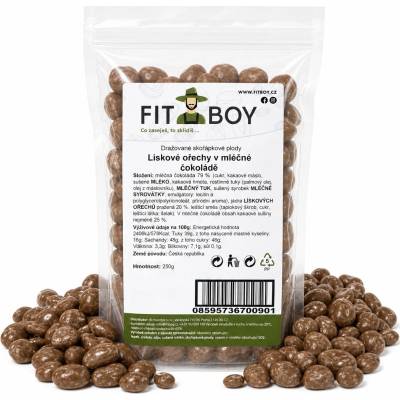 FITBOY Lískové ořechy v mléčné čokoládě 250 g